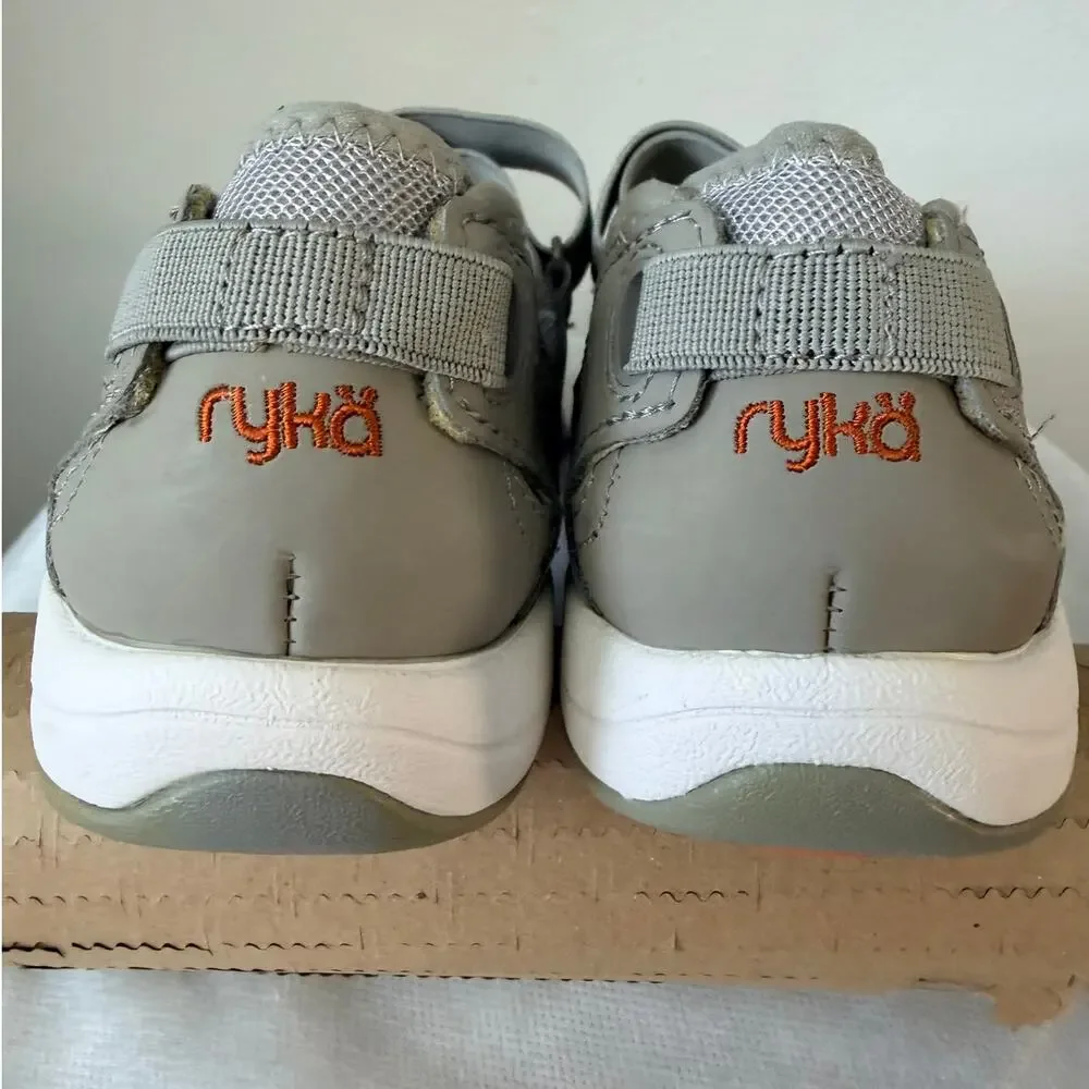 Ryka Mary Jane Sneakers Gray Orange Comfort Walking Shoes Womens 8